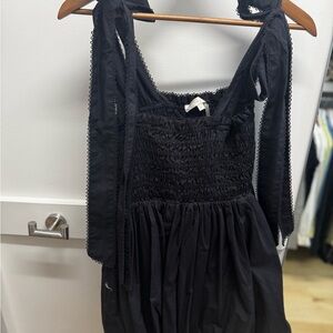 Black Smocked Dress with Tie Straps